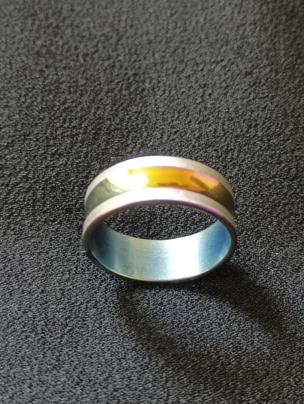 Size 8 ring Iridescent Yellow Gold Band Ring with Silver Accent - Picture 3 of 4